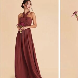 Birdy Grey Red Ruched Halter Maxi Gown